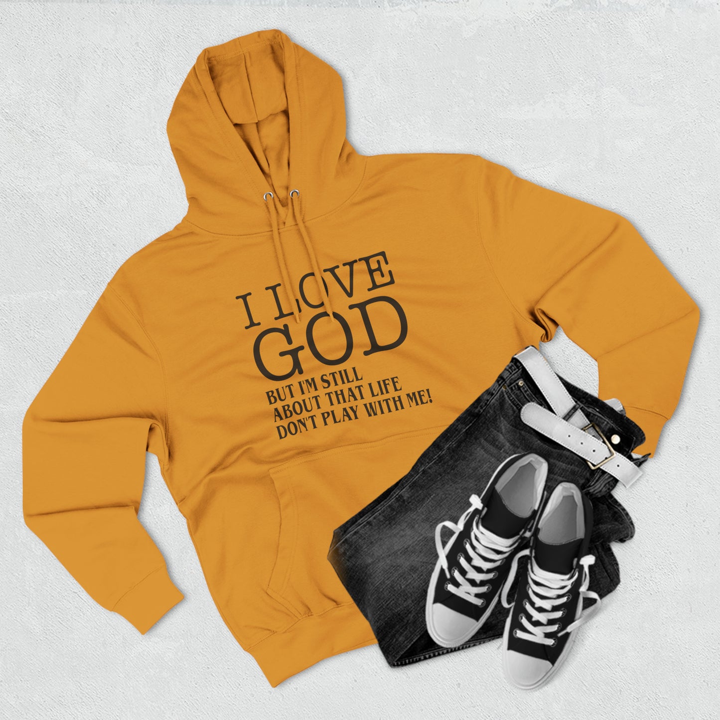 I LOVE GOD BUTThree-Panel Fleece Hoodie