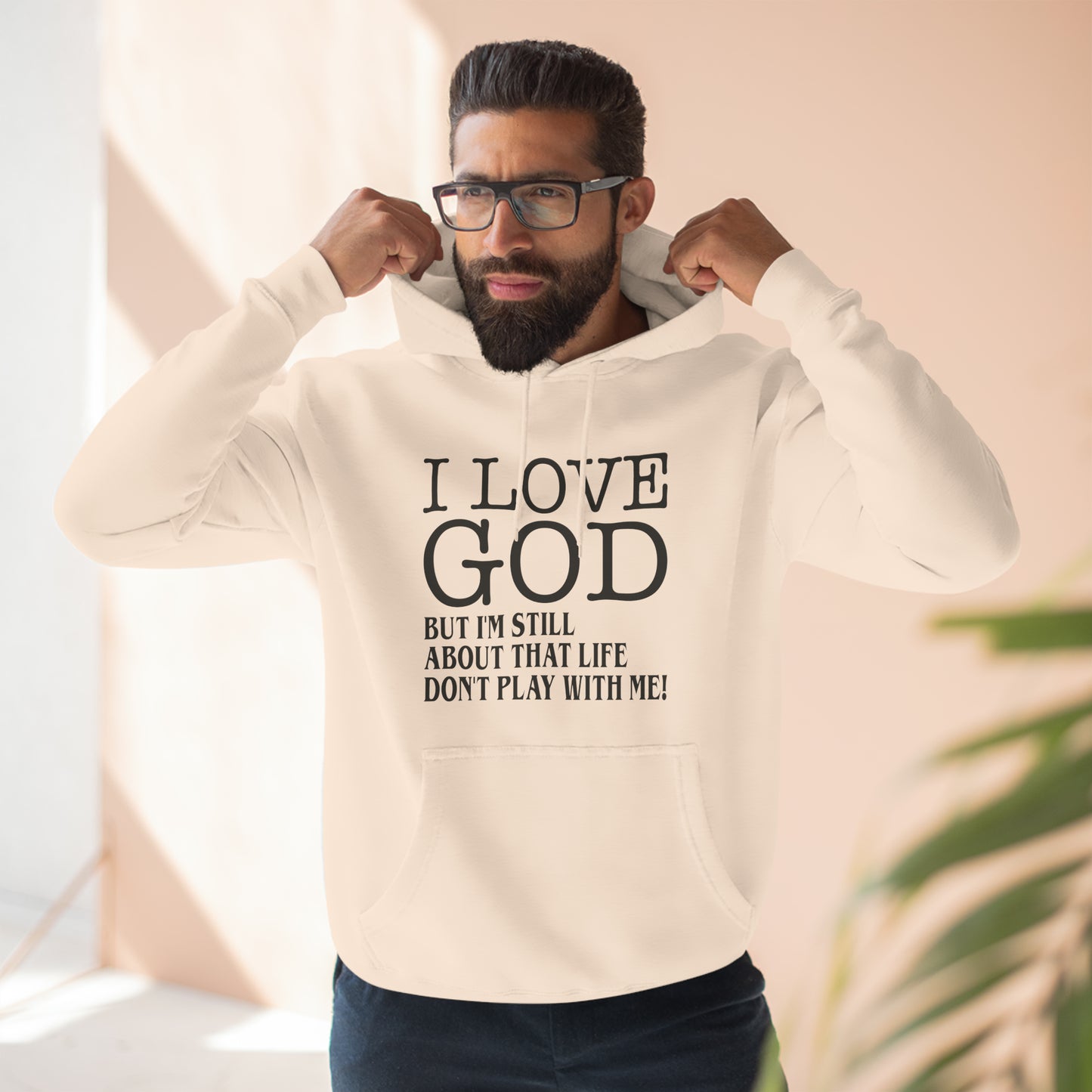 I LOVE GOD BUTThree-Panel Fleece Hoodie