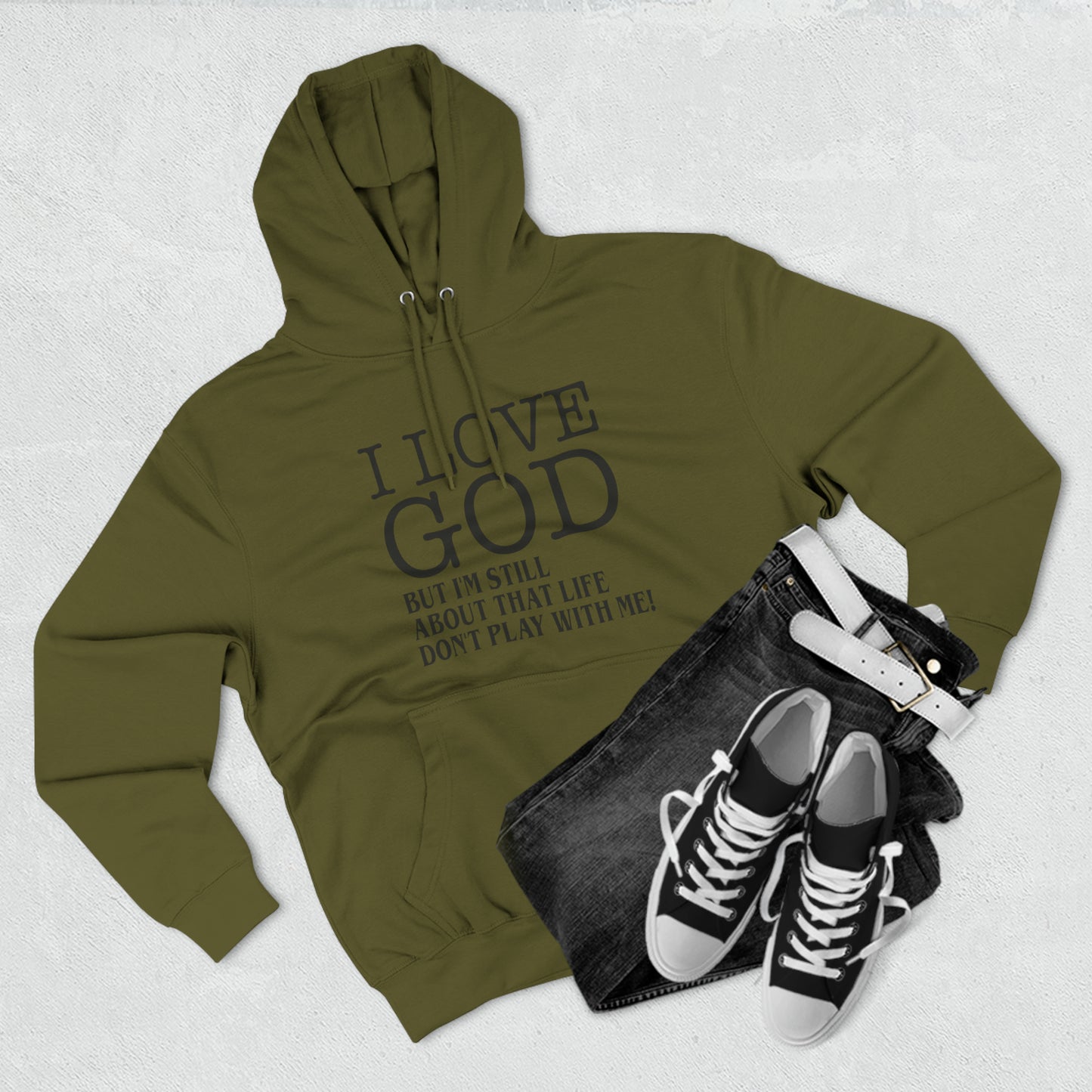 I LOVE GOD BUTThree-Panel Fleece Hoodie