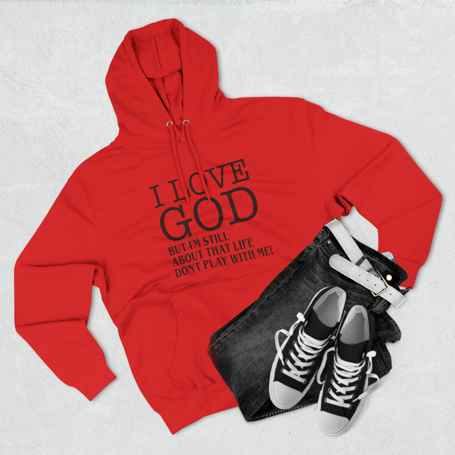 I LOVE GOD BUTThree-Panel Fleece Hoodie