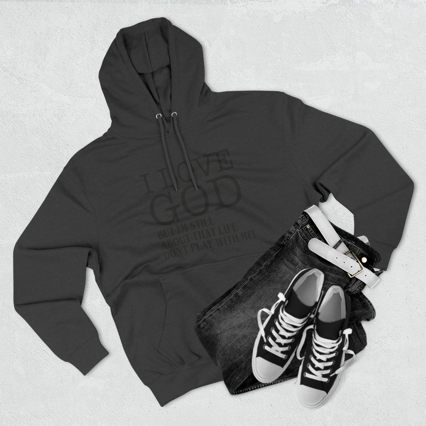 I LOVE GOD BUTThree-Panel Fleece Hoodie