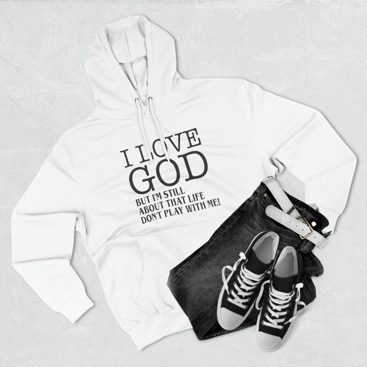 I LOVE GOD BUTThree-Panel Fleece Hoodie