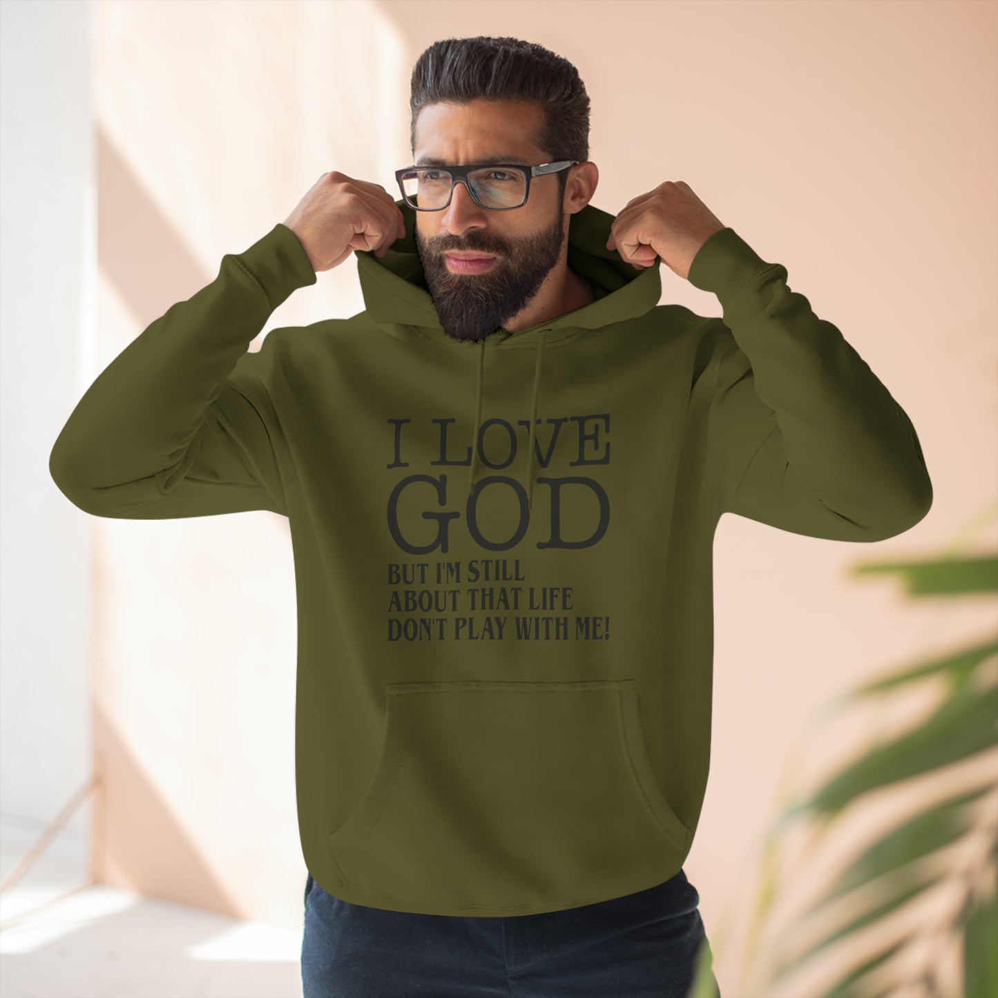 I LOVE GOD BUTThree-Panel Fleece Hoodie