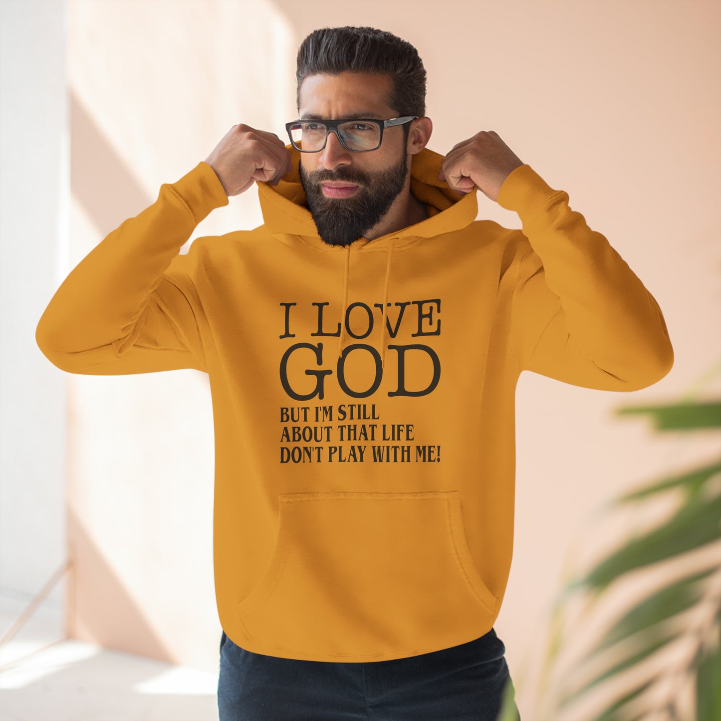 I LOVE GOD BUTThree-Panel Fleece Hoodie