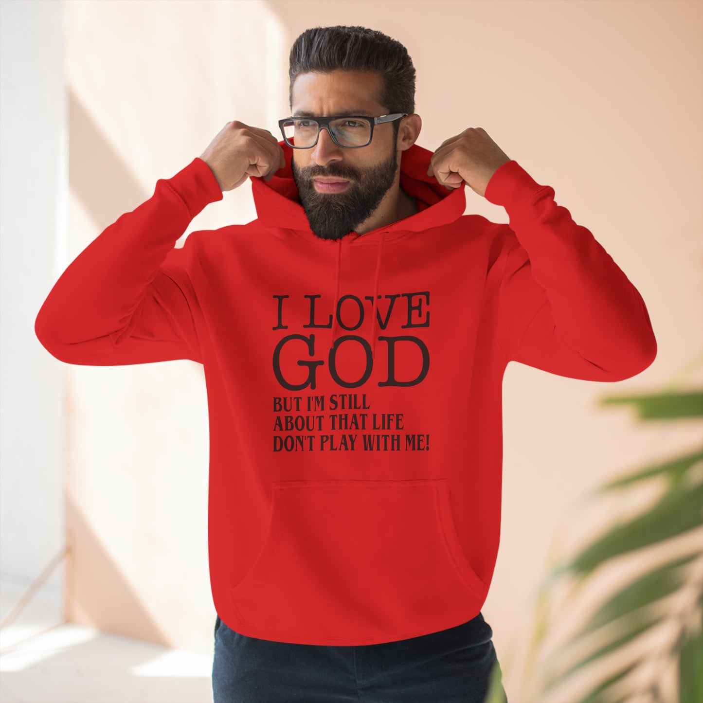 I LOVE GOD BUTThree-Panel Fleece Hoodie