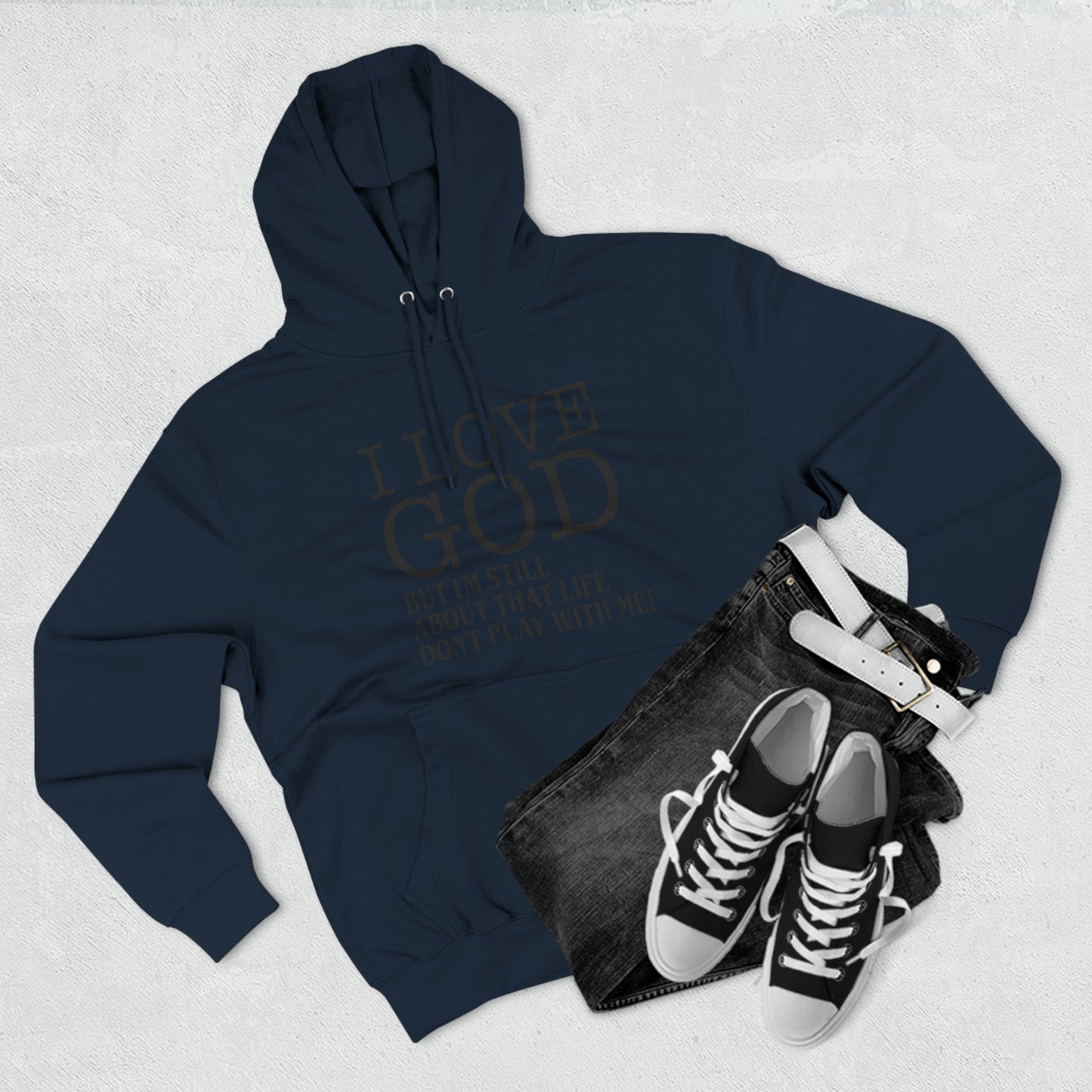 I LOVE GOD BUTThree-Panel Fleece Hoodie